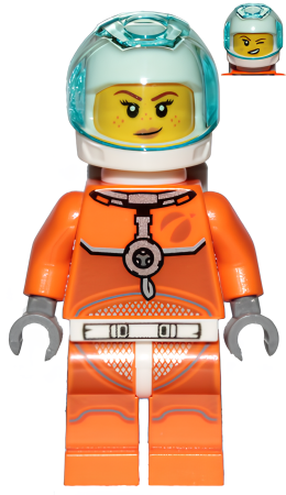 Минифигурка Lego Astronaut - Female, Orange Spacesuit with Dark Bluish Gray Lines, Trans-Light Blue Visor, Freckles with Smirk and Winking cty1008 U